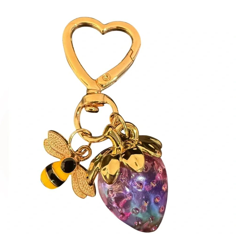 Gold Bee & Iridescent Strawberry Keychain Purse Charm Multiple Colors-Pick ONE - Picture 3 of 6